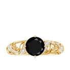 Round Created Black Diamond Vintage Inspired Engagement Ring with Diamond AAAA ( Synthetic ) - Rosec Jewels