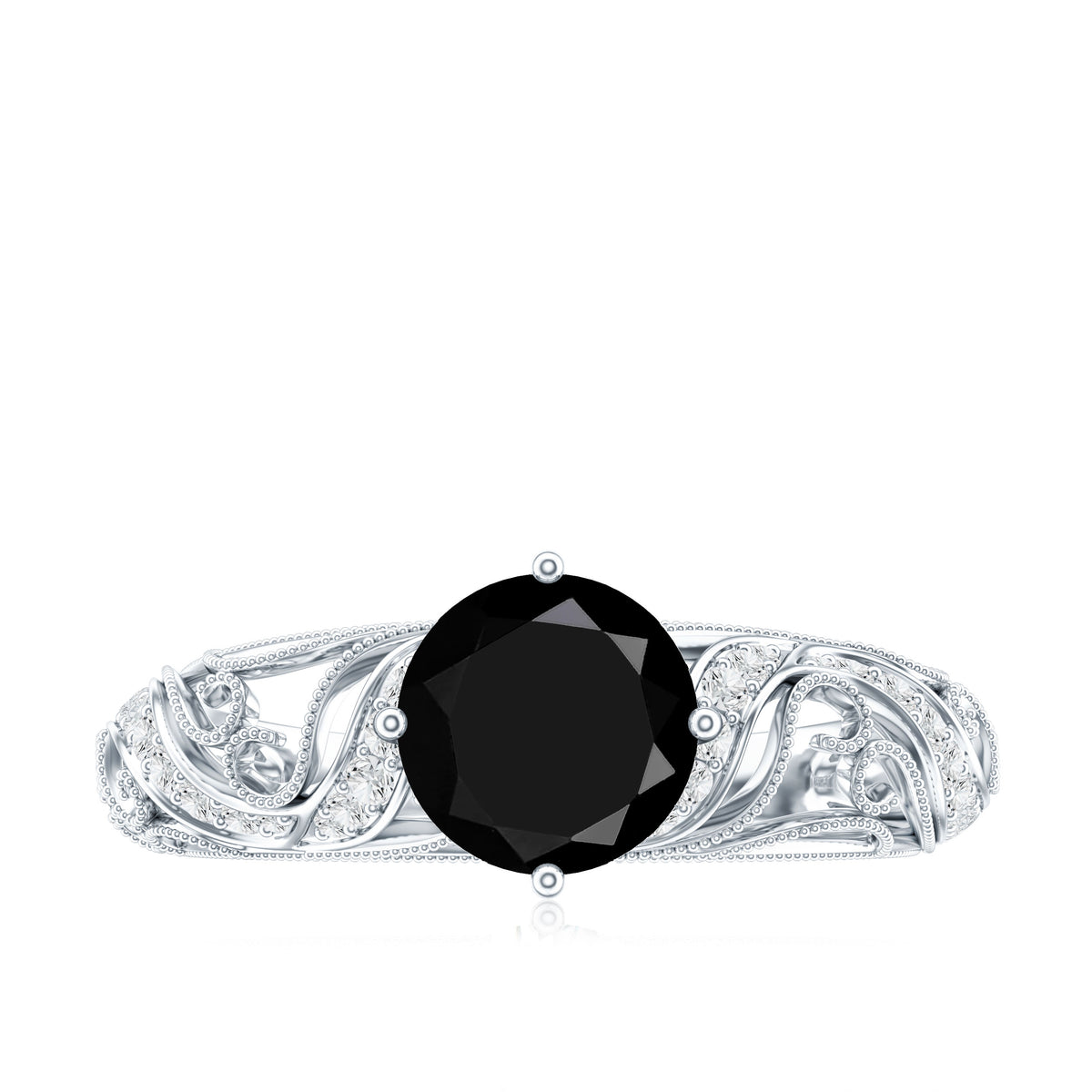 Vintage Inspired Onyx and Diamond Engagement Ring AAA - Rosec Jewels