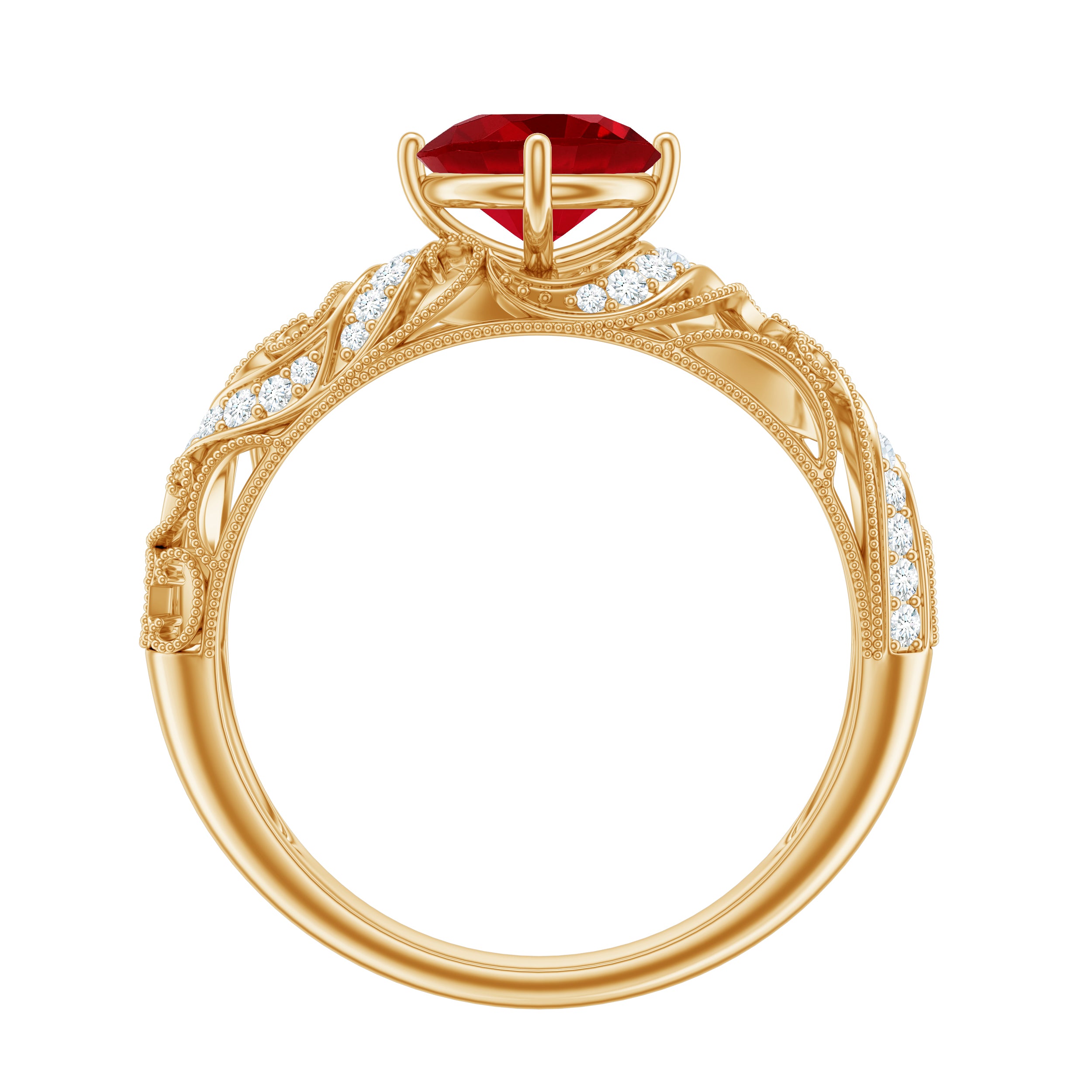 Vintage Looking Lab Ruby and Diamond Engagement Ring AAAA - Rosec Jewels