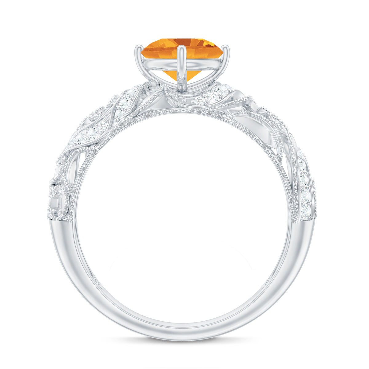 Genuine Citrine Vintage Looking Engagement Ring with Diamond AAA - Rosec Jewels
