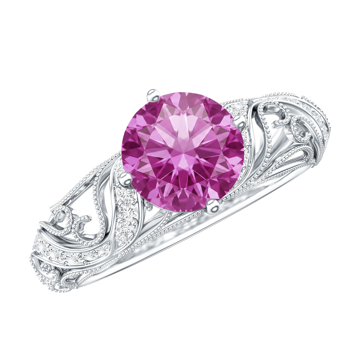 Lab Grown Pink Sapphire Antique Engagement Ring With Diamond AAAA - Rosec Jewels