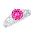 Rosec Jewels-Lab Grown Pink Sapphire Antique Engagement Ring With Diamond