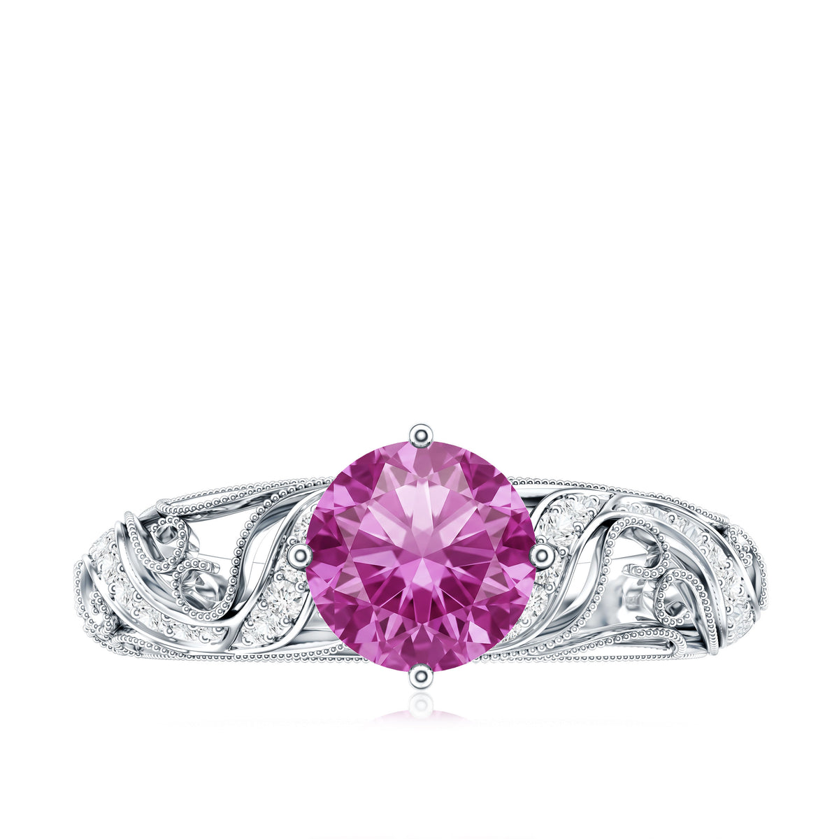 Lab Grown Pink Sapphire Antique Engagement Ring With Diamond AAAA - Rosec Jewels
