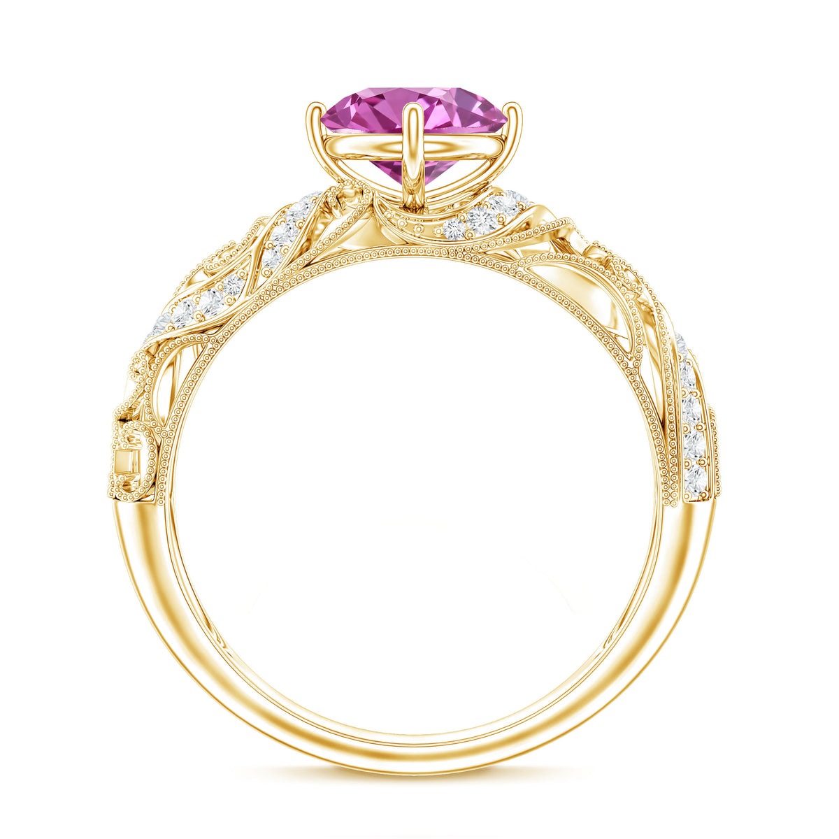 Lab Grown Pink Sapphire Antique Engagement Ring With Diamond AAAA - Rosec Jewels