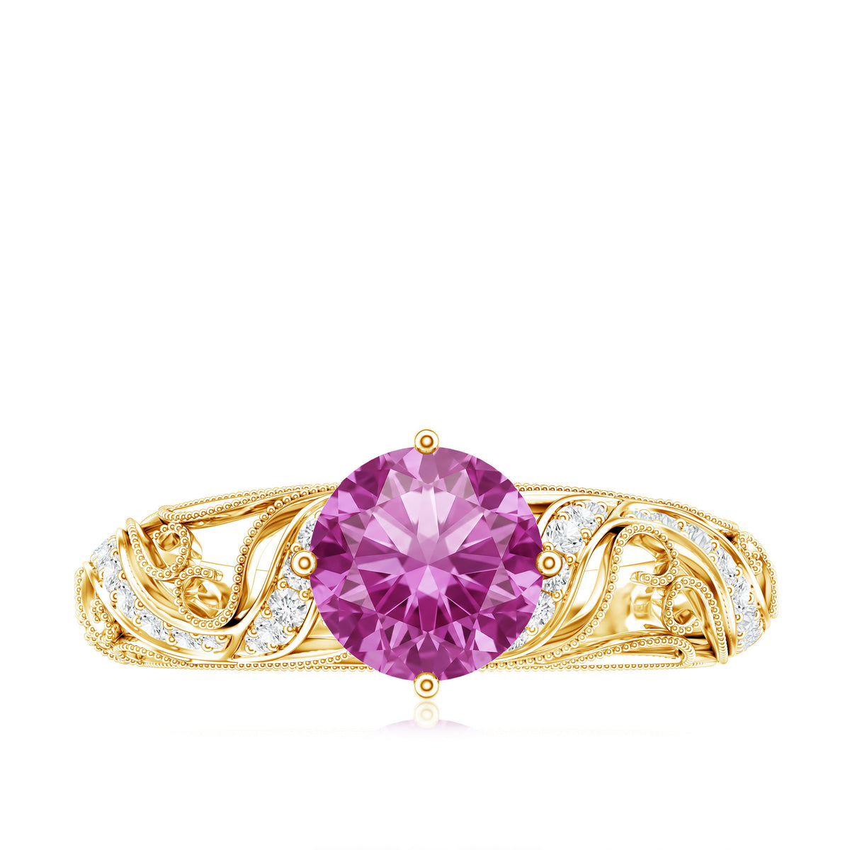 Lab Grown Pink Sapphire Antique Engagement Ring With Diamond AAAA - Rosec Jewels