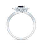 Certified 0.8 Carat Lab Grown Black Diamond Flower Engagement Ring with White Diamond AAAA ( Synthetic ) - Rosec Jewels