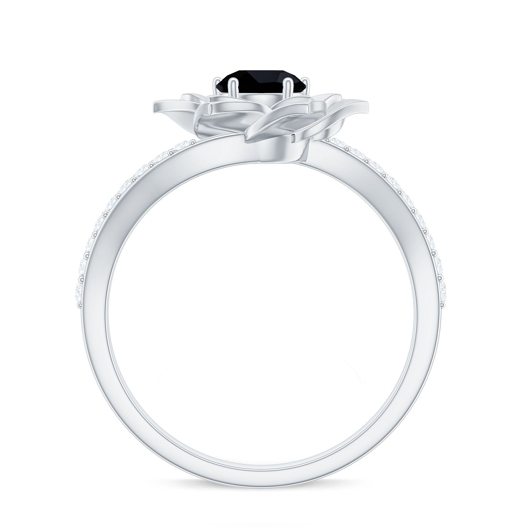 Certified 0.8 Carat Lab Grown Black Diamond Flower Engagement Ring with White Diamond AAAA ( Synthetic ) - Rosec Jewels