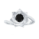 Certified 0.8 Carat Lab Grown Black Diamond Flower Engagement Ring with White Diamond AAAA ( Synthetic ) - Rosec Jewels