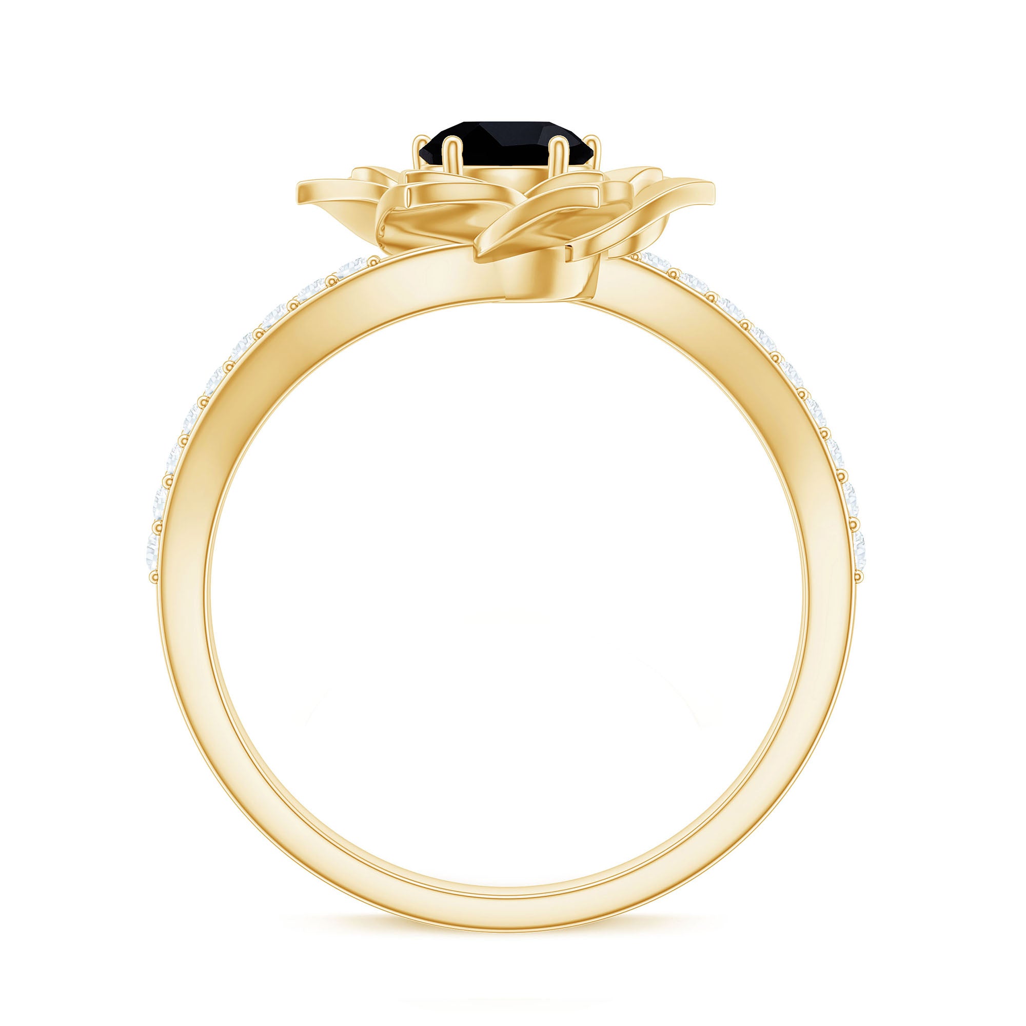 Certified 0.8 Carat Lab Grown Black Diamond Flower Engagement Ring with White Diamond AAAA ( Synthetic ) - Rosec Jewels