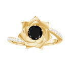 Certified 0.8 Carat Lab Grown Black Diamond Flower Engagement Ring with White Diamond AAAA ( Synthetic ) - Rosec Jewels