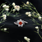 Flower Inspired Fire Opal Engagement Ring with Diamond AAA - Rosec Jewels