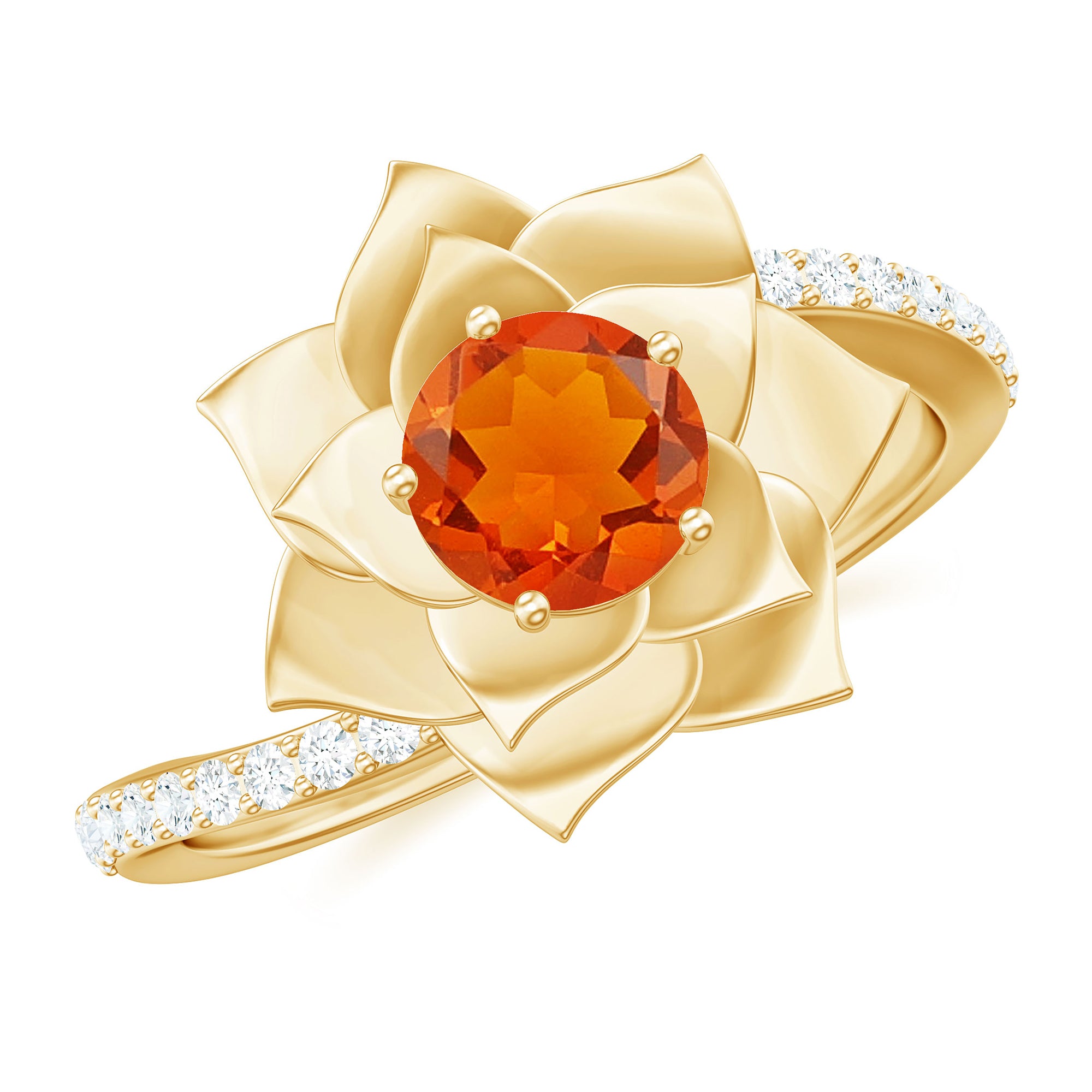 Rosec Jewels-Flower Inspired Fire Opal Engagement Ring with Diamond
