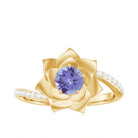 Real Tanzanite and Diamond Flower Ring in Bypass Shank Tanzanite - ( AAA ) - Quality - Rosec Jewels