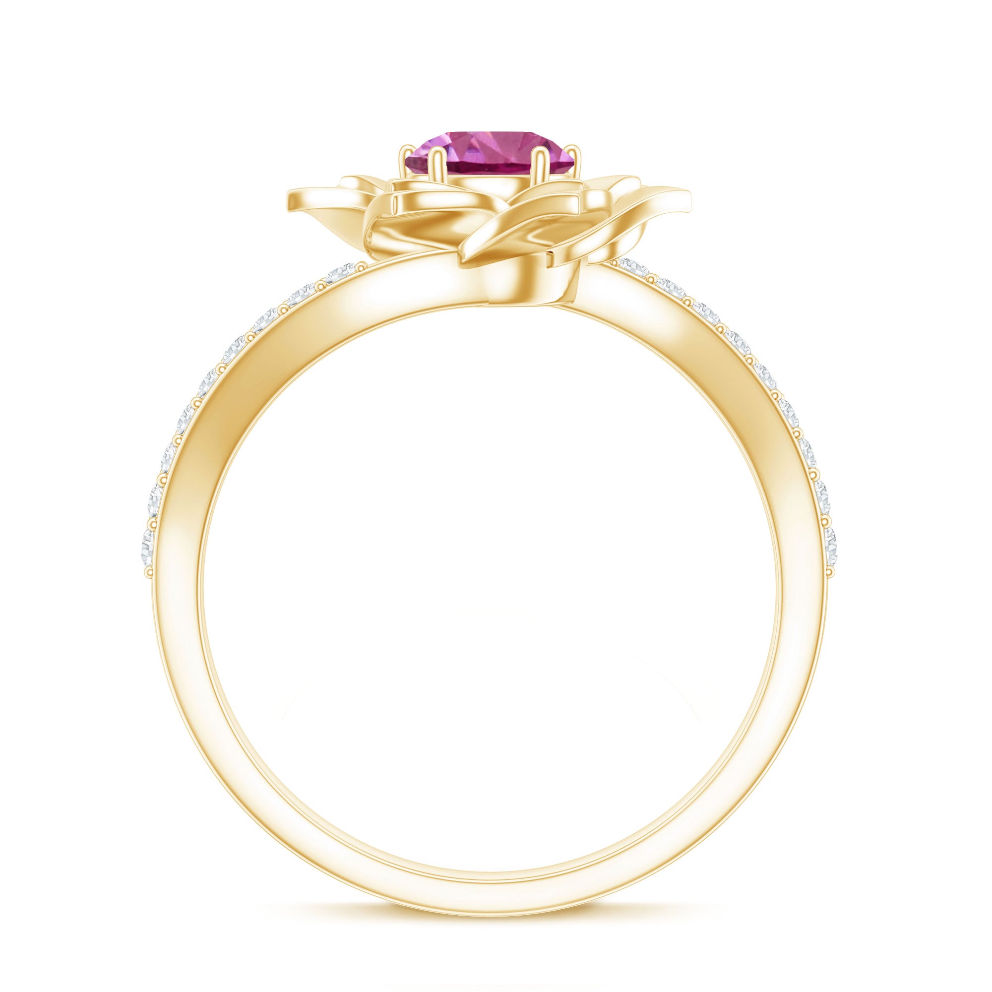 Pink Tourmaline and Diamond Flower Engagement Ring with Bypass Shank AAA - Rosec Jewels