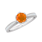 Rosec Jewels-Genuine Fire Opal Solitaire Engagement Ring with Diamond