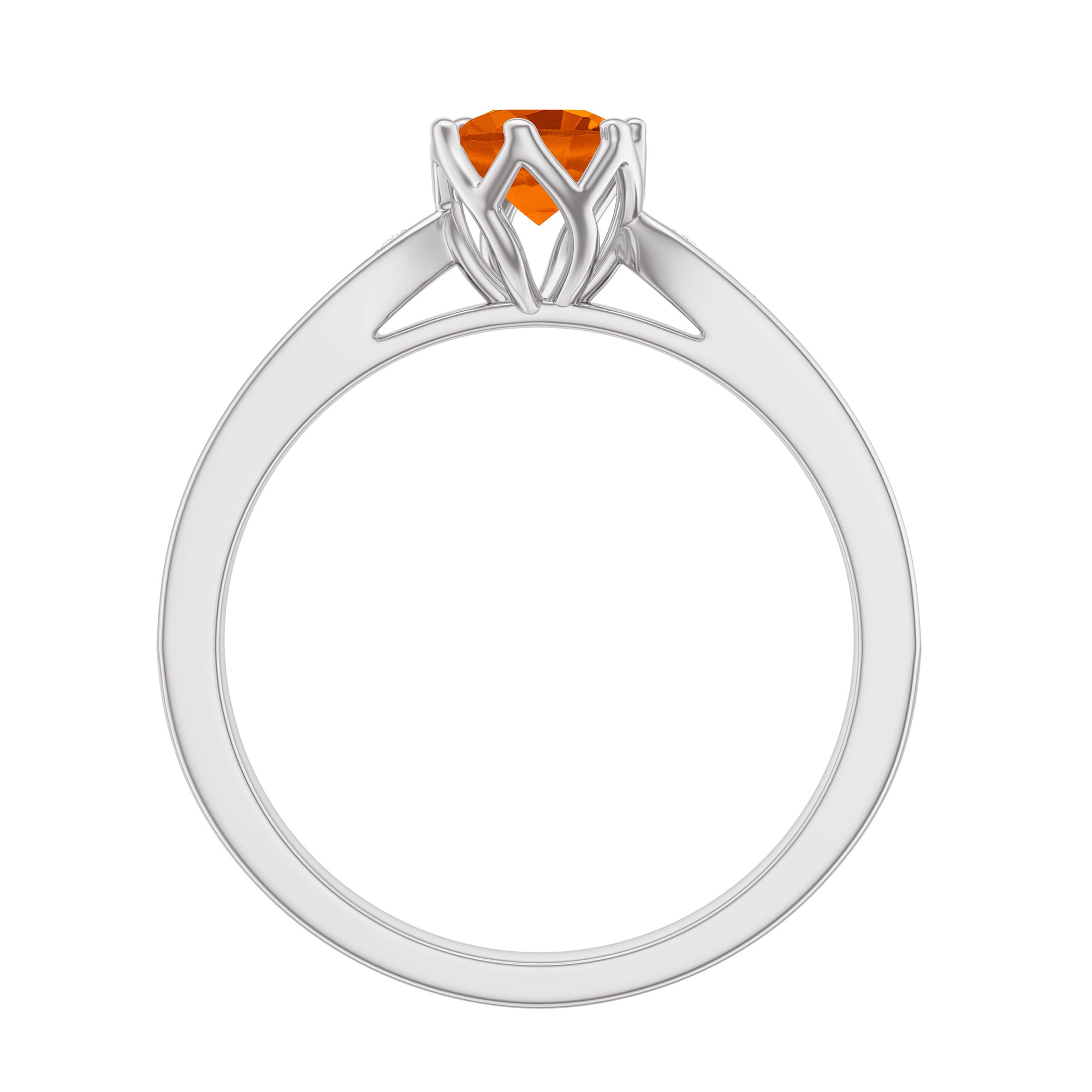 Rosec Jewels-Genuine Fire Opal Solitaire Engagement Ring with Diamond