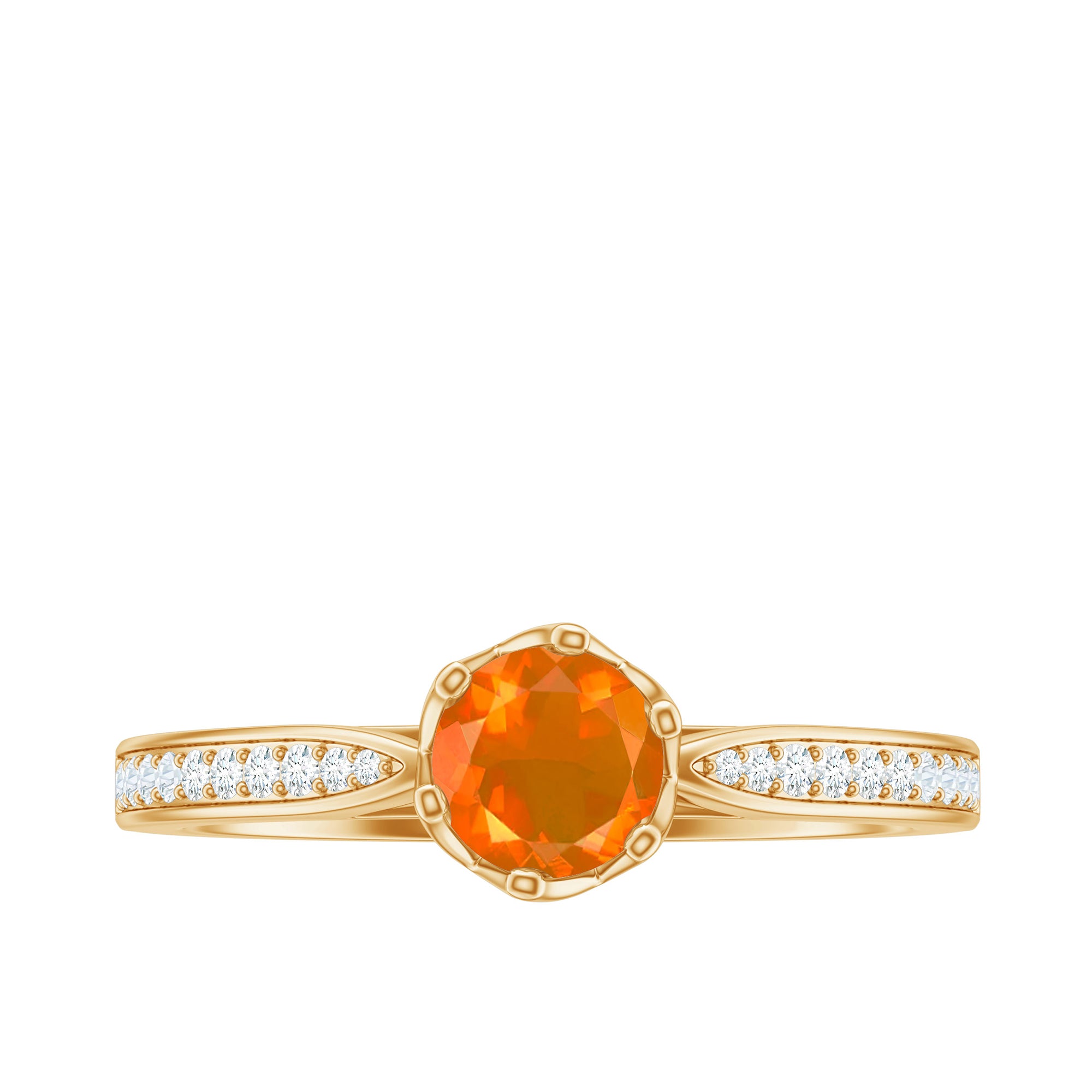 Rosec Jewels-Genuine Fire Opal Solitaire Engagement Ring with Diamond