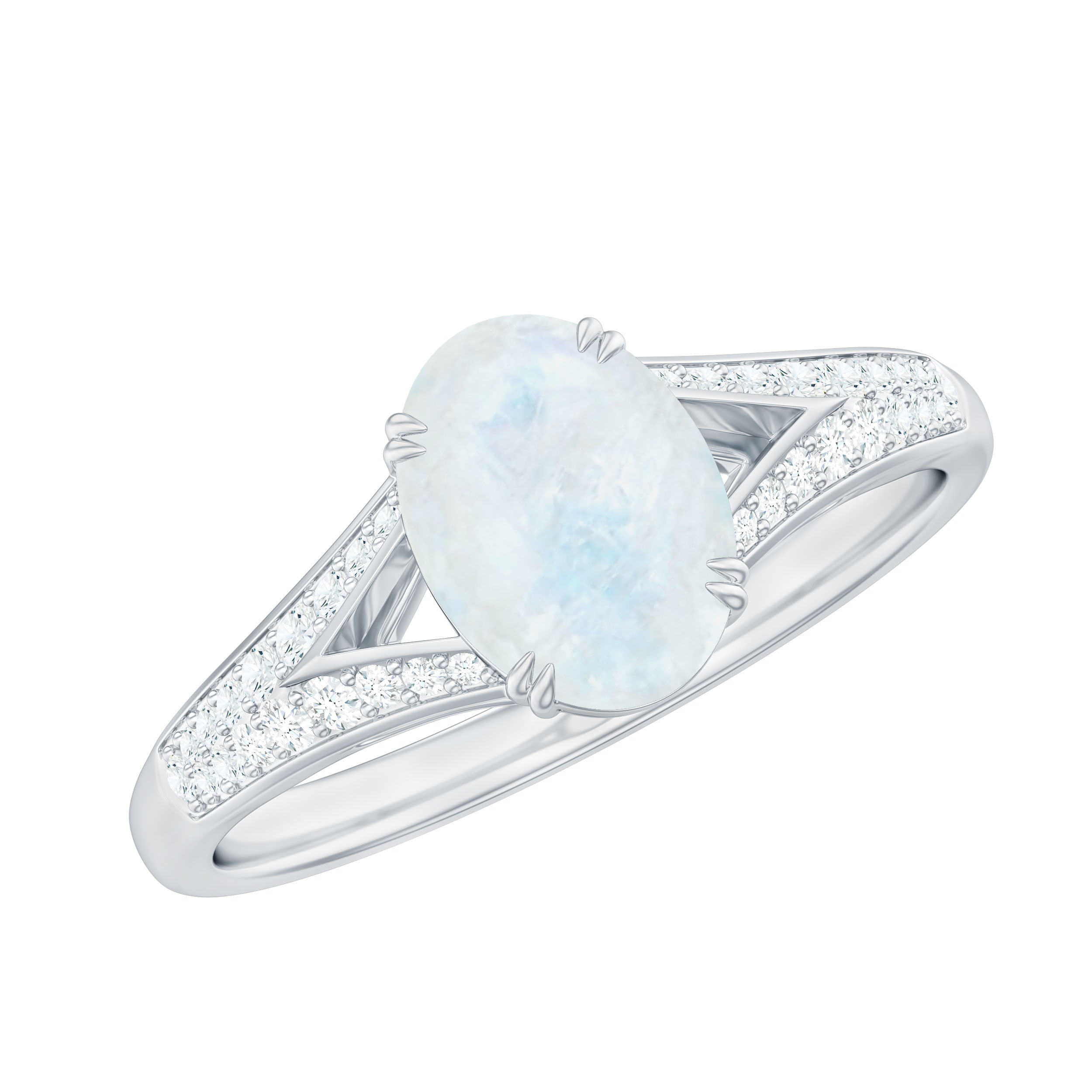 3/4 CT Oval Cut Moonstone Solitaire Engagement Ring with Diamond Accent AAA - Rosec Jewels