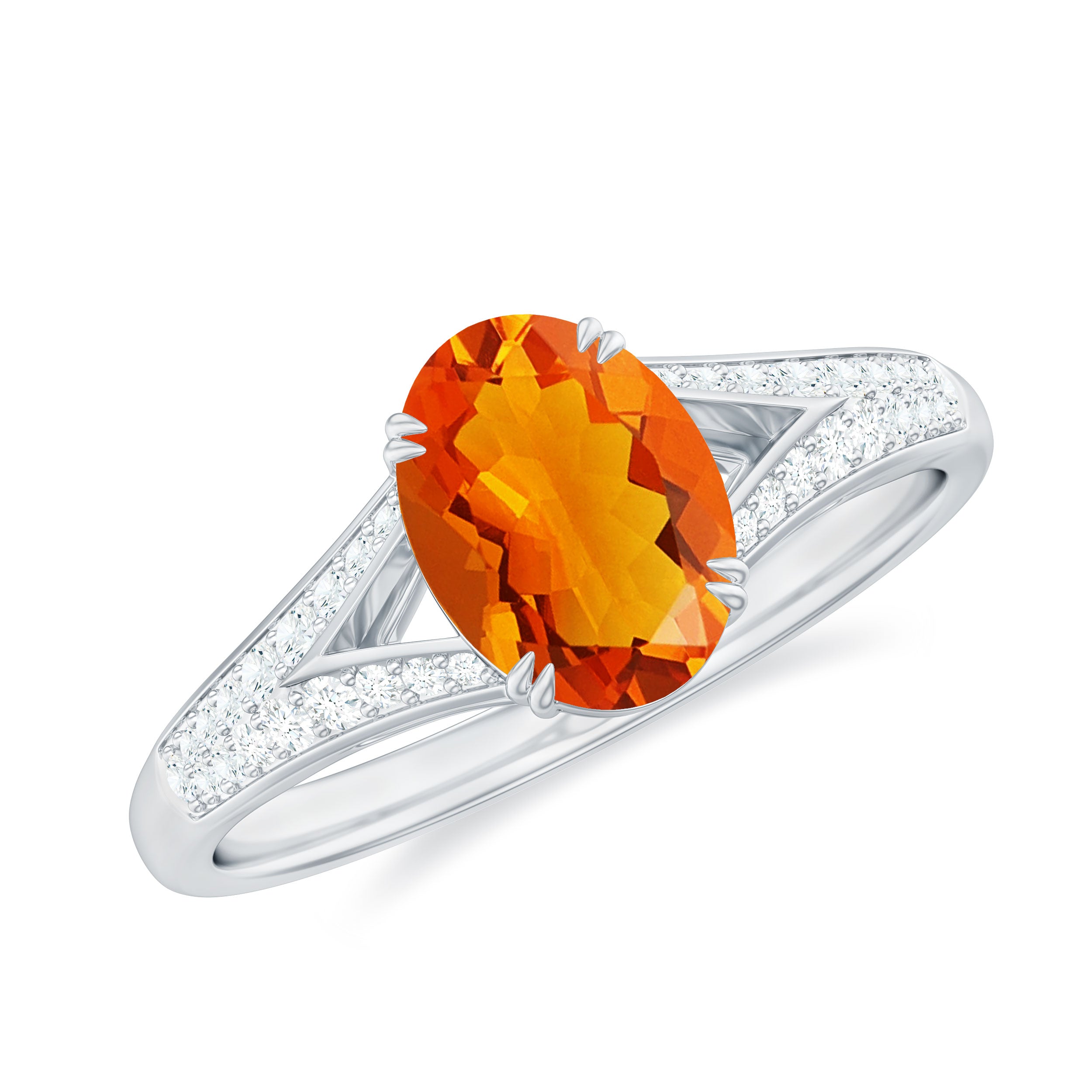 1 Carat Oval Fire Opal Engagement Ring with Diamond Split Shank AAA - Rosec Jewels