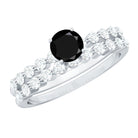 Rosec Jewels-Round Cut Black Onyx and Diamond Stacking Wedding Ring Set