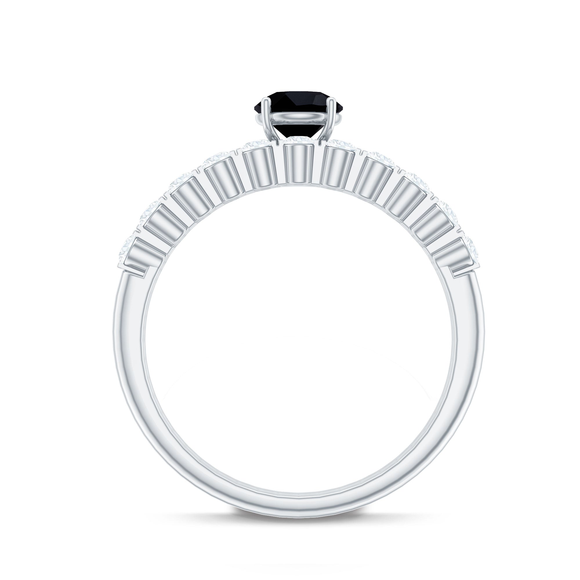 Rosec Jewels-Round Cut Black Onyx and Diamond Stacking Wedding Ring Set