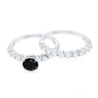 Rosec Jewels-Round Cut Black Onyx and Diamond Stacking Wedding Ring Set