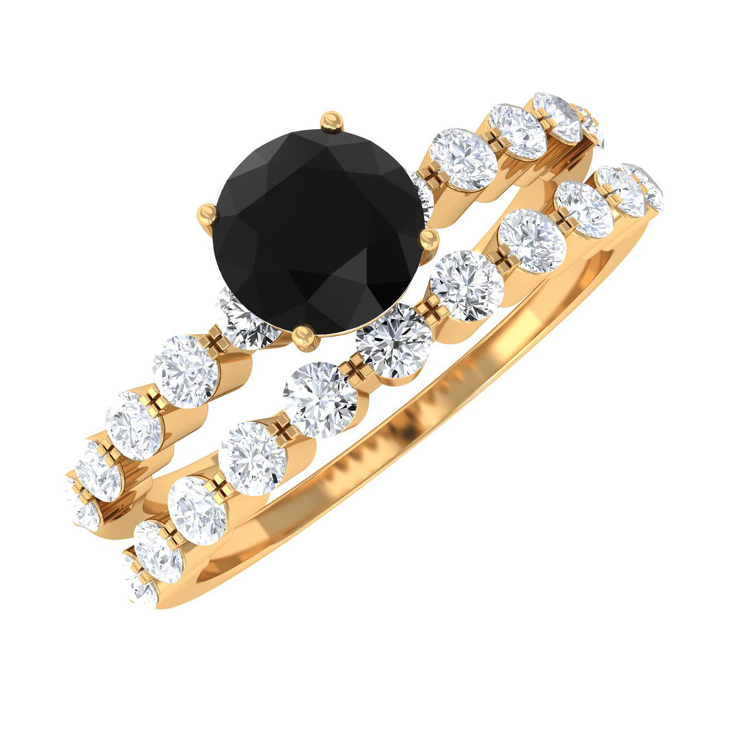 1.25 CT Minimal Black Onyx and Diamond Bridal Ring Set in Gold Black Onyx - ( AAA ) - Quality - Rosec Jewels