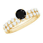 Rosec Jewels-Round Cut Black Onyx and Diamond Stacking Wedding Ring Set
