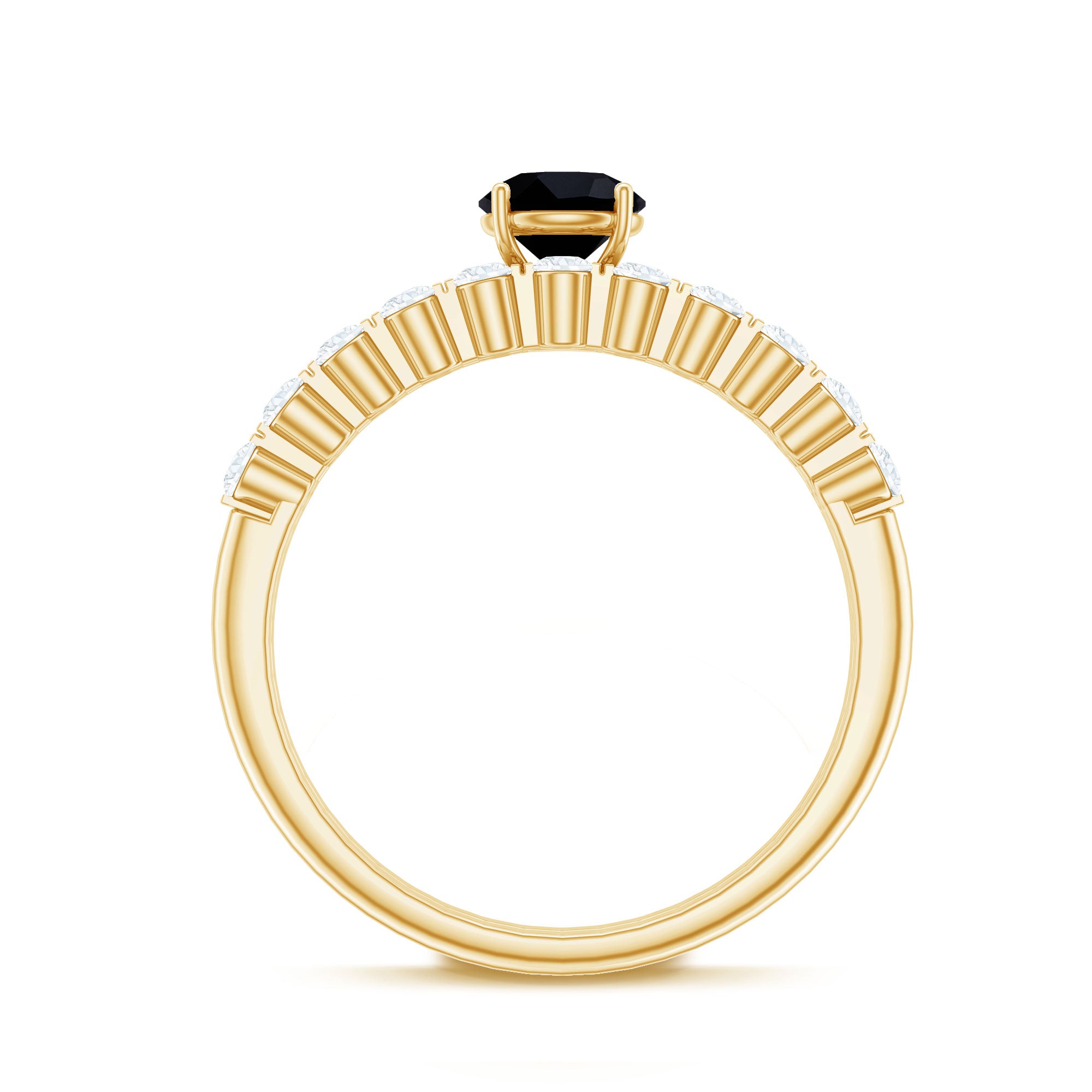 Rosec Jewels-Round Cut Black Onyx and Diamond Stacking Wedding Ring Set