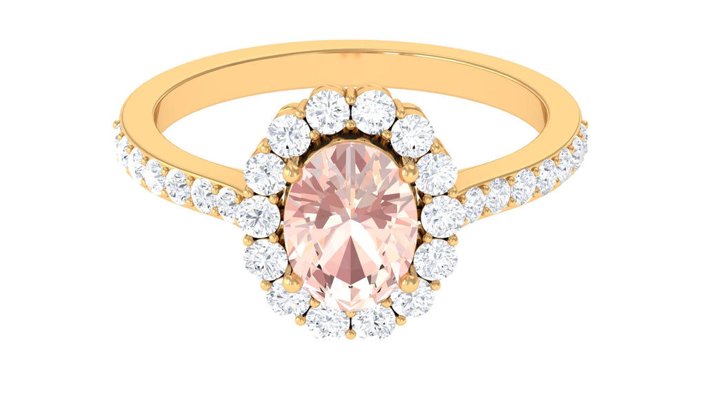 Oval Shape Morganite Engagement Ring with Diamond Halo Morganite - ( AAA ) - Quality - Rosec Jewels