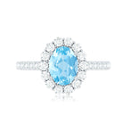Rosec Jewels-Real 1 Carat Oval Shape Aquamarine Halo Engagement Ring with Certificate