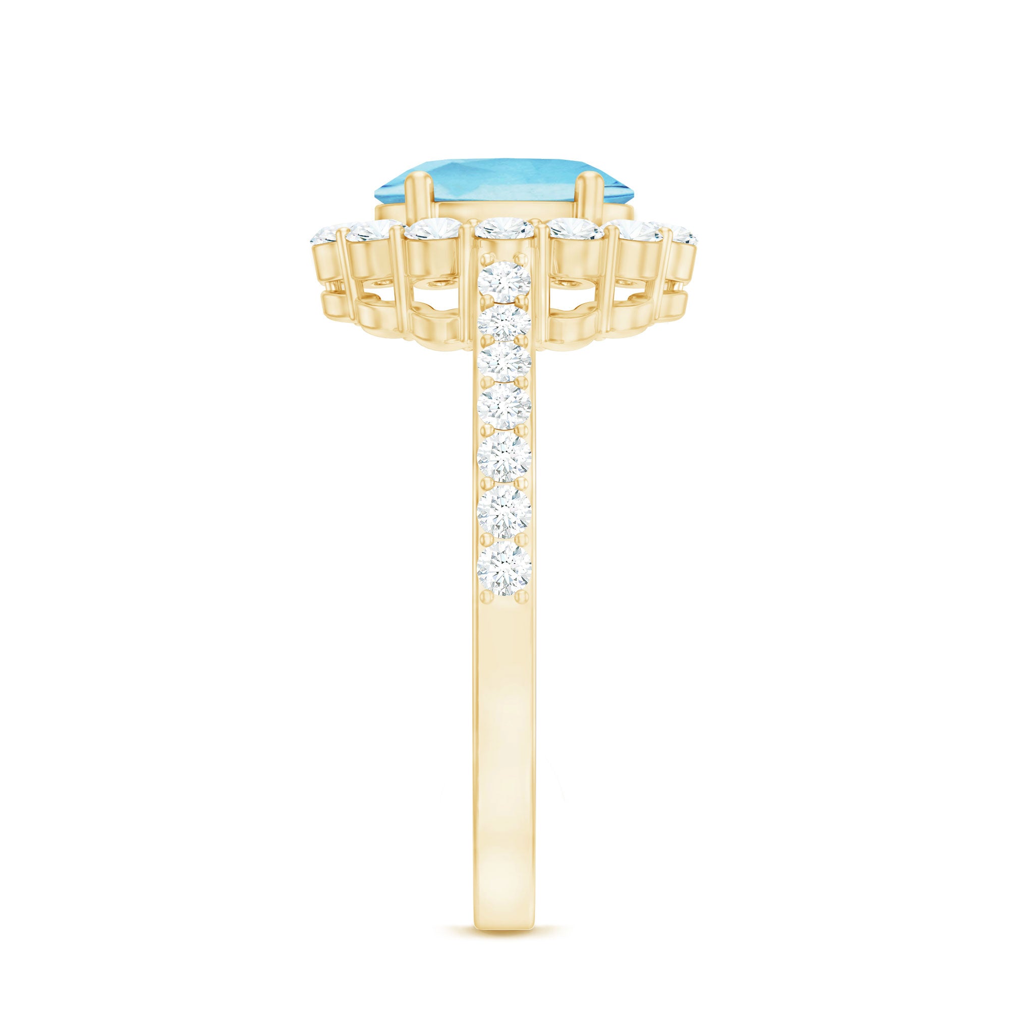 Rosec Jewels-Real 1 Carat Oval Shape Aquamarine Halo Engagement Ring with Certificate