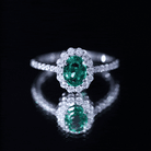 Certified 1.2 Carat Oval Lab Grown Emerald Halo Engagement Ring AAAA - Rosec Jewels