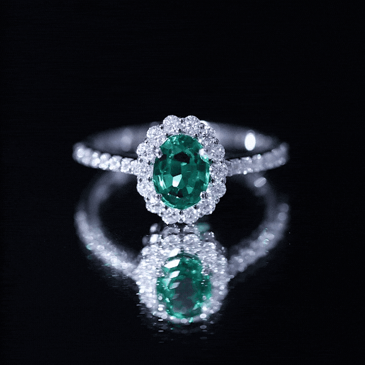 Certified 1.2 Carat Oval Lab Grown Emerald Halo Engagement Ring AAAA - Rosec Jewels