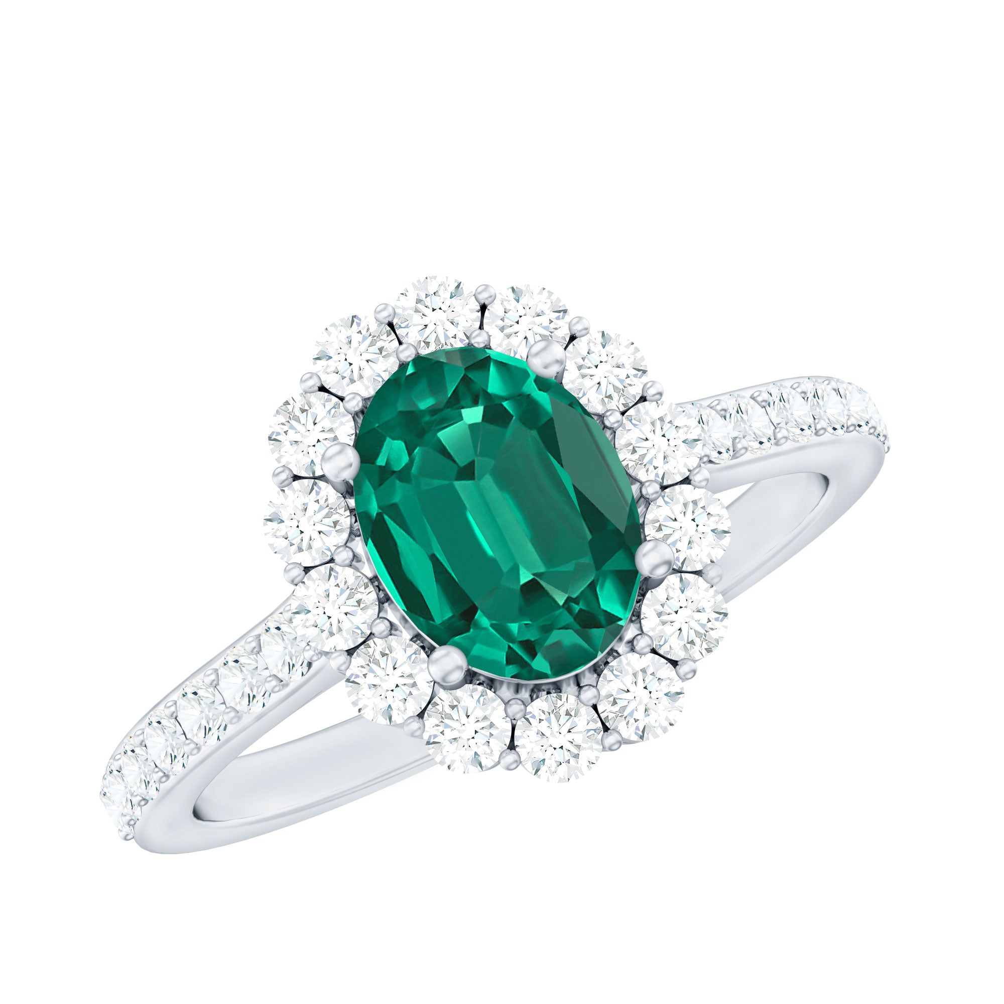 Certified 6X8 mm Oval Lab Grown Emerald Halo Engagement Ring AAAA - Rosec Jewels