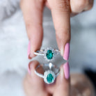 Certified 6X8 mm Oval Lab Grown Emerald Halo Engagement Ring AAAA - Rosec Jewels