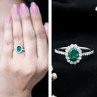 Certified 6X8 mm Oval Lab Grown Emerald Halo Engagement Ring AAAA - Rosec Jewels
