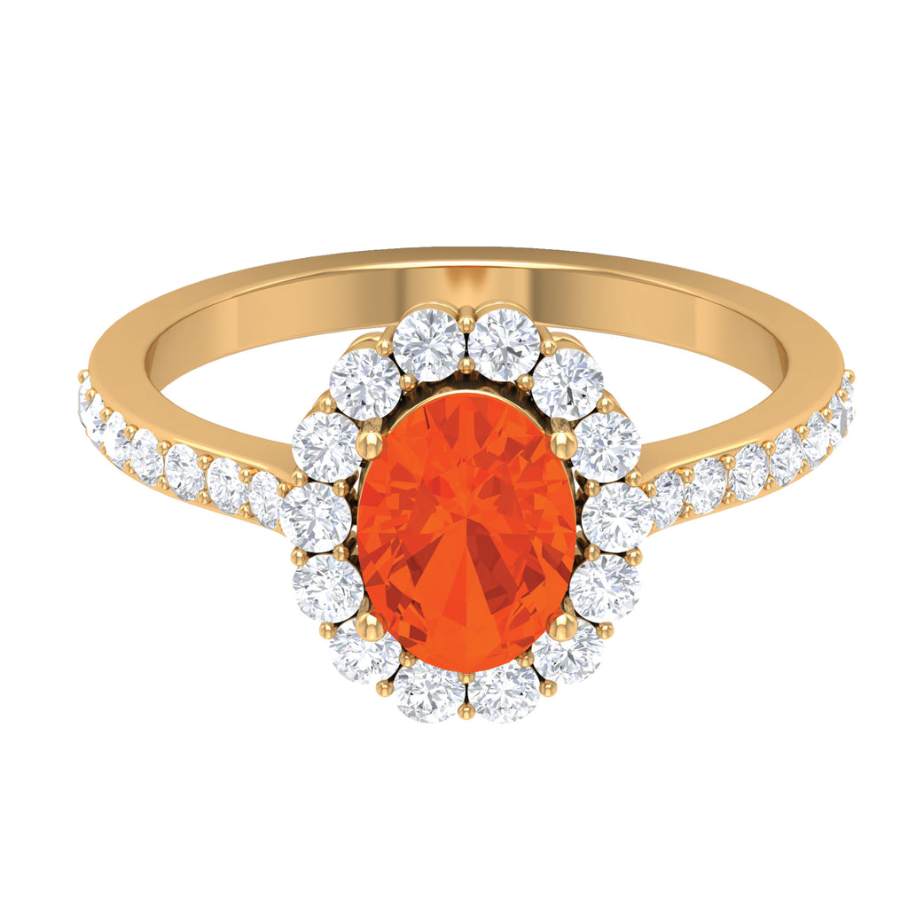 2.25 CT Oval Shape Solitaire Fire Opal and Moissanite Accent Engagement Ring Fire Opal - ( AAA ) - Quality - Rosec Jewels