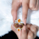 Rosec Jewels-Orange Fire Opal Oval Shape Engagement Ring with Moissanite