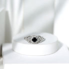 Vintage Inspired Black Spinel and Diamond Engagement Ring AAA - Rosec Jewels