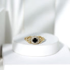 Vintage Inspired Black Spinel and Diamond Engagement Ring AAA - Rosec Jewels