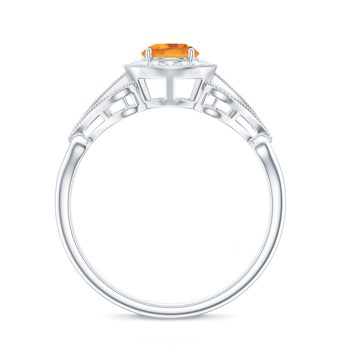 Vintage Style Citrine Engagement Ring with Diamond Halo AAA - Rosec Jewels