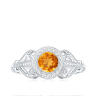 Vintage Style Citrine Engagement Ring with Diamond Halo AAA - Rosec Jewels