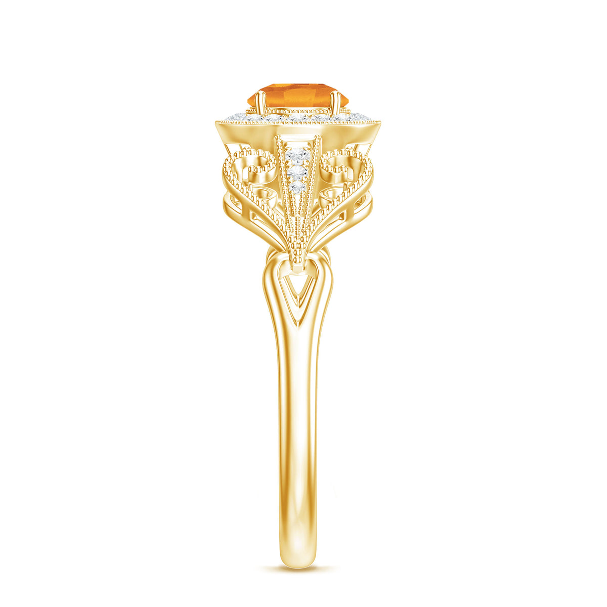 Vintage Style Citrine Engagement Ring with Diamond Halo AAA - Rosec Jewels