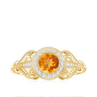 Vintage Style Citrine Engagement Ring with Diamond Halo AAA - Rosec Jewels