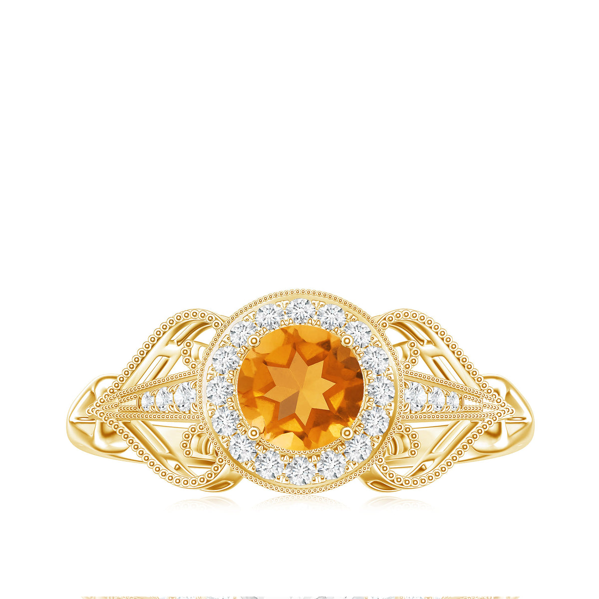Vintage Style Citrine Engagement Ring with Diamond Halo AAA - Rosec Jewels