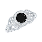 0.4 Carat Round Black Onyx Vintage Engagement Ring with Diamond Halo AAA - Rosec Jewels