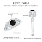 0.4 Carat Round Black Onyx Vintage Engagement Ring with Diamond Halo AAA - Rosec Jewels
