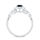 0.4 Carat Round Black Onyx Vintage Engagement Ring with Diamond Halo AAA - Rosec Jewels