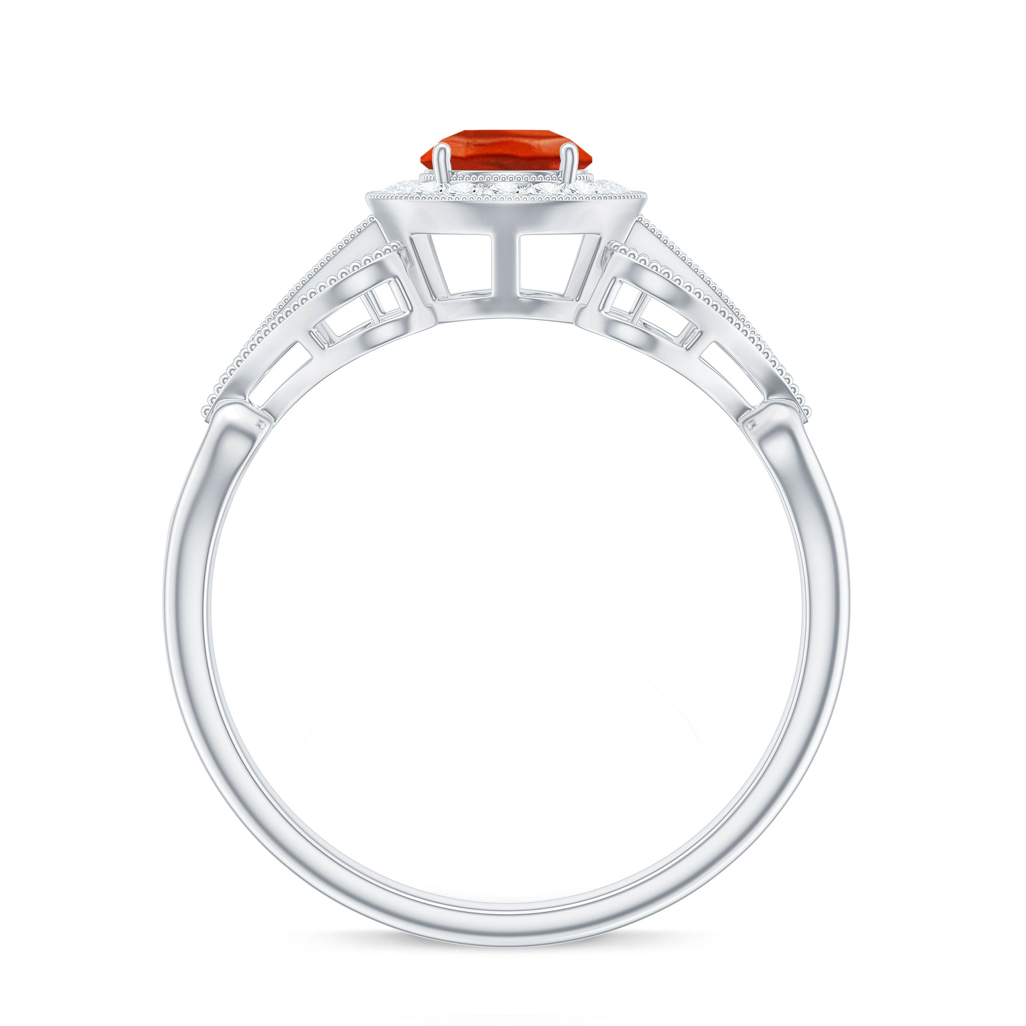 Rosec Jewels-Real 0.45 Carat Fire Opal and Diamond Vintage Inspired Engagement Ring
